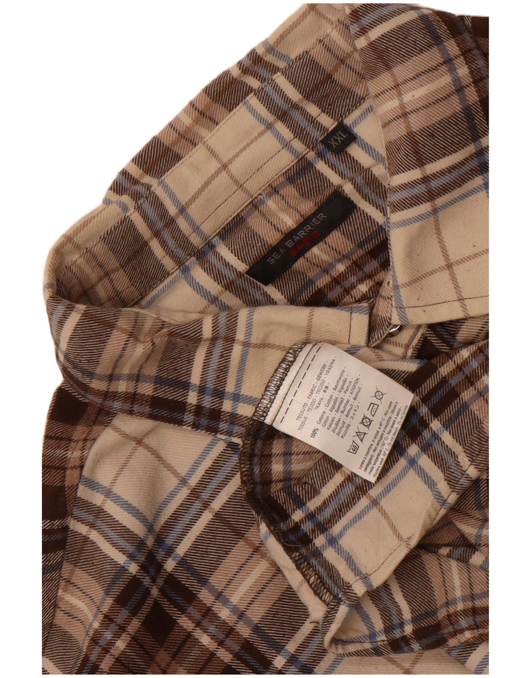 Camisa masculina de flanela Sea Barrier 2XL algodão xadrez bege