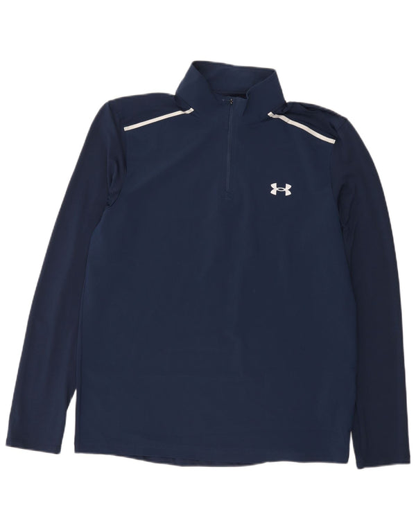 Under Armour Mens Graphic Zip Neck Pulôver Treino Top Médio Azul Marinho