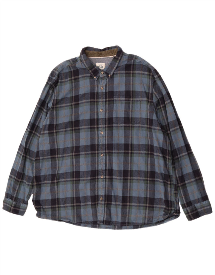 Camisa masculina de flanela de ajuste regular Fat Face 4XL algodão xadrez azul marinho