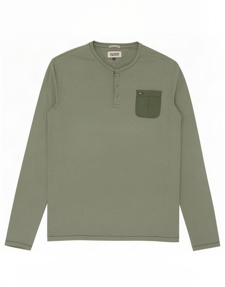 Tommy Hilfiger Top masculino de manga comprida grande algodão manchado cinza