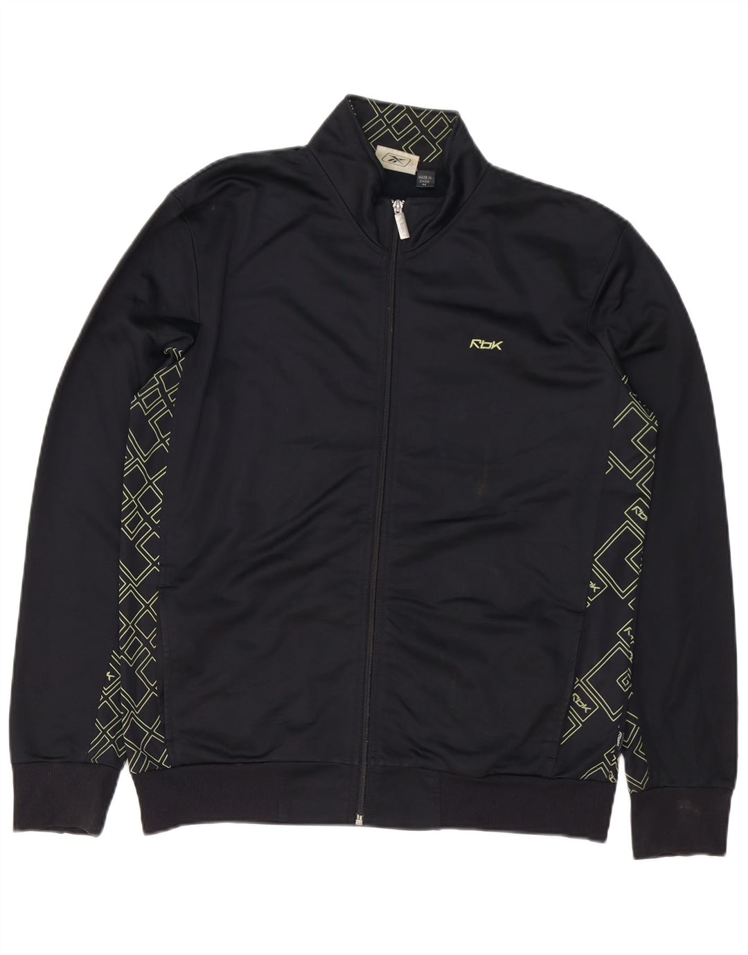 REEBOK Mens Graphic Tracksuit Top Jaqueta Médio Preto Geométrico Poliéster