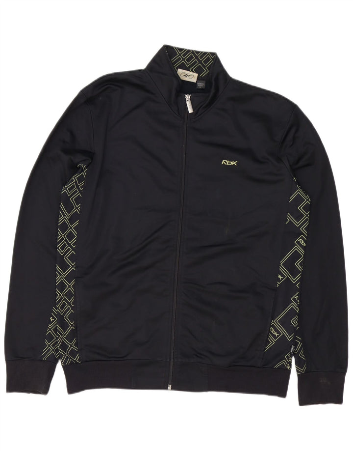 REEBOK Mens Graphic Tracksuit Top Jaqueta Médio Preto Geométrico Poliéster