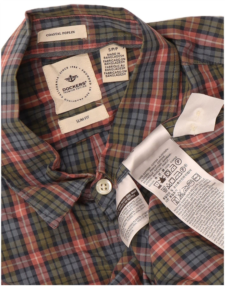 DOCKERS Camisa masculina slim fit pequena de algodão xadrez multicolorido