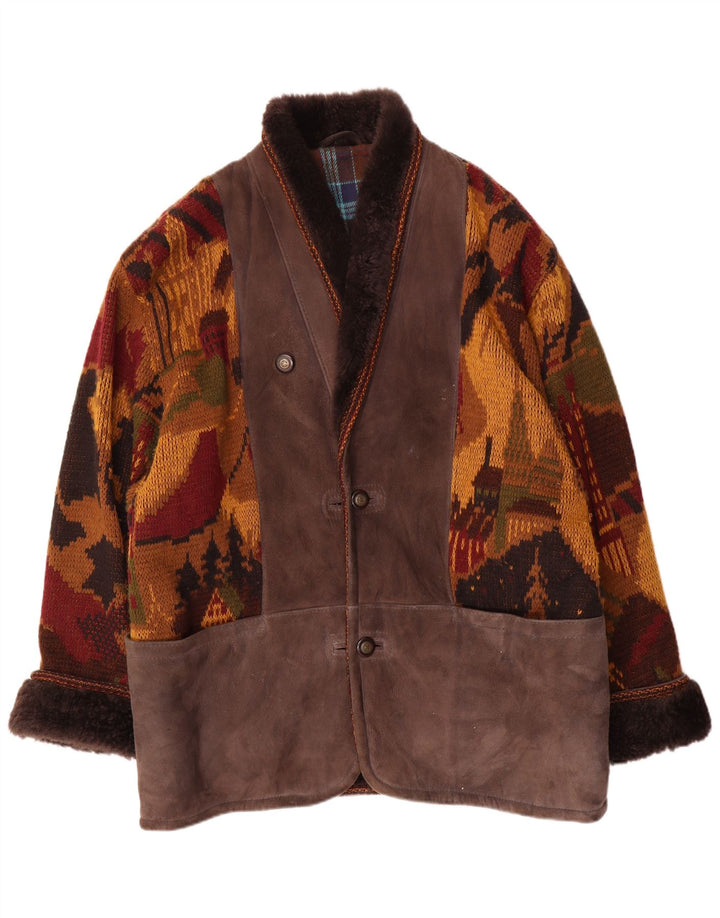 Jaqueta vintage masculina de malha shearling IT 54 2XL marrom shearling novidade