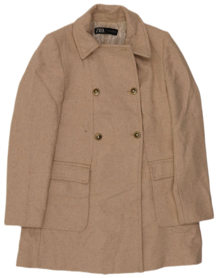 Casaco feminino Zara com peito duplo Reino Unido 10 lã bege pequena