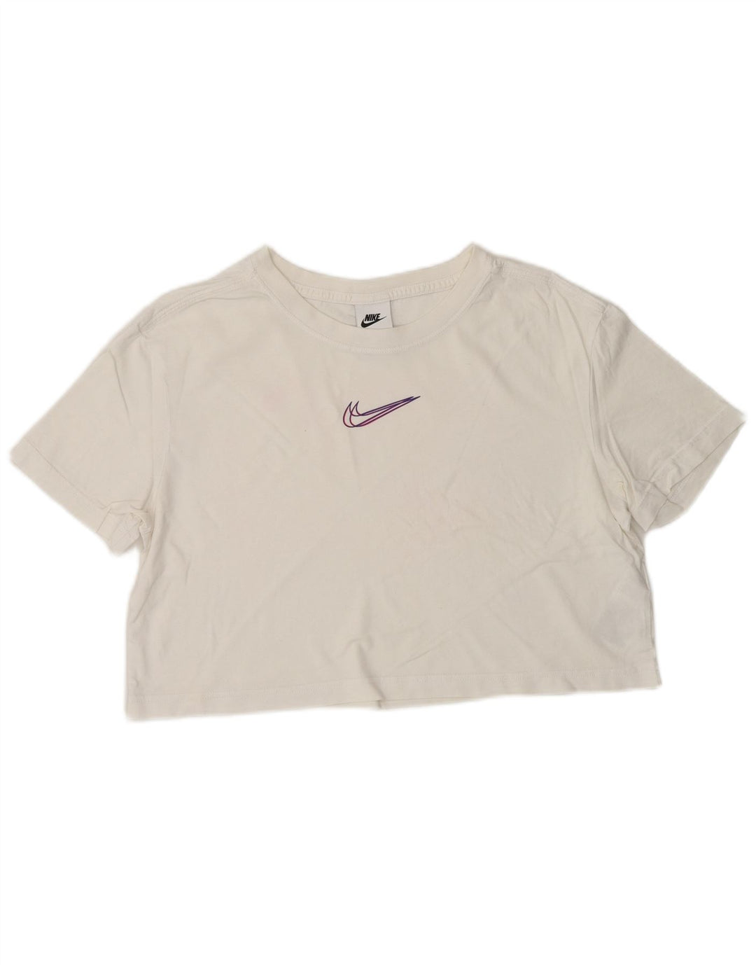 Camiseta feminina Nike Loose Fit Crop Graphic UK 10 pequena algodão branco
