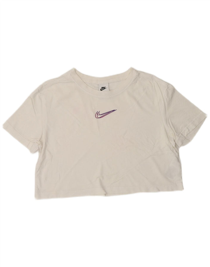 Camiseta feminina Nike Loose Fit Crop Graphic UK 10 pequena algodão branco