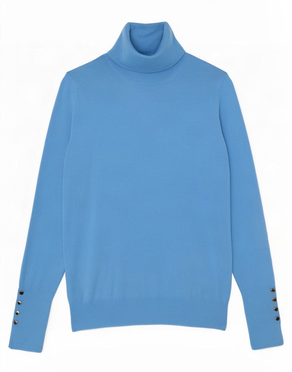 Suéter feminino Zara com gola redonda e viscose azul médio UK 12