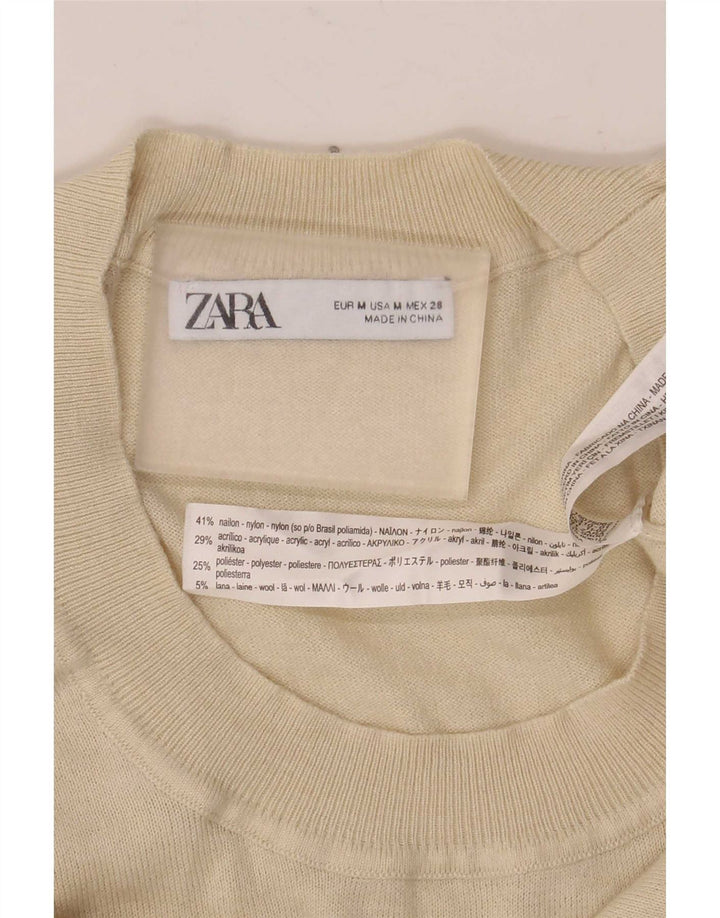Blusa feminina de manga curta Zara UK 12 médio off white nylon