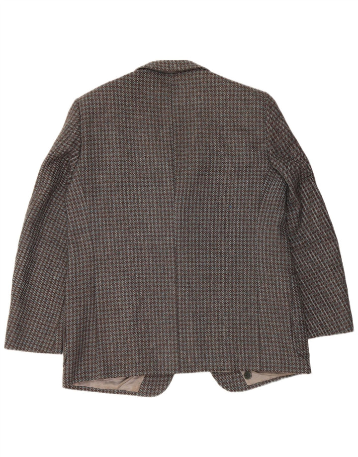 Jaqueta blazer masculina VINTAGE com 2 botões Reino Unido 38 Houndstooth cinza médio