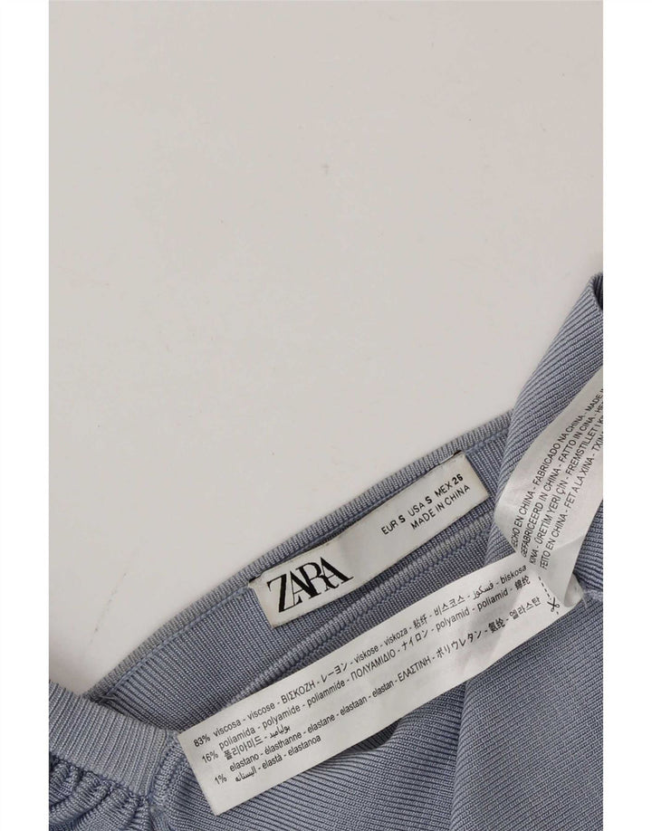 Zara Womens Crop Off Ombro Top Reino Unido 8 Pequeno Azul Viscose