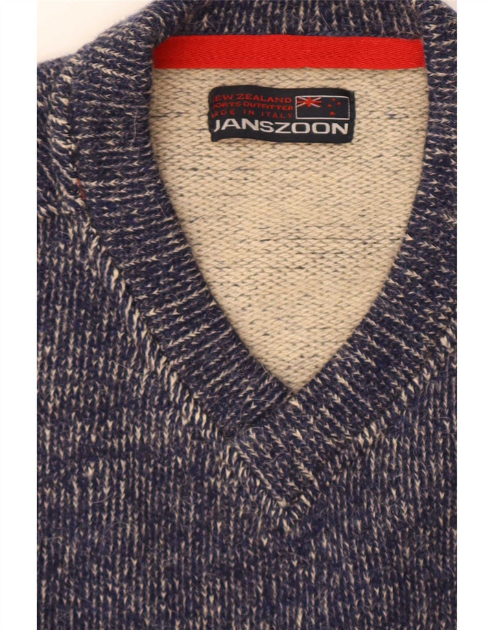 Suéter cardigã gráfico masculino vintage médio azul marinho