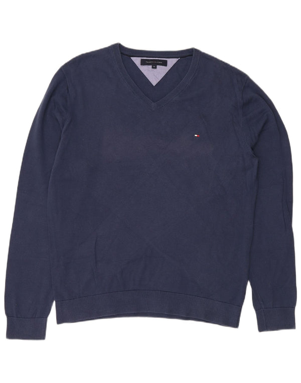 Suéter masculino TOMMY HILFIGER com decote em V XL azul marinho algodão