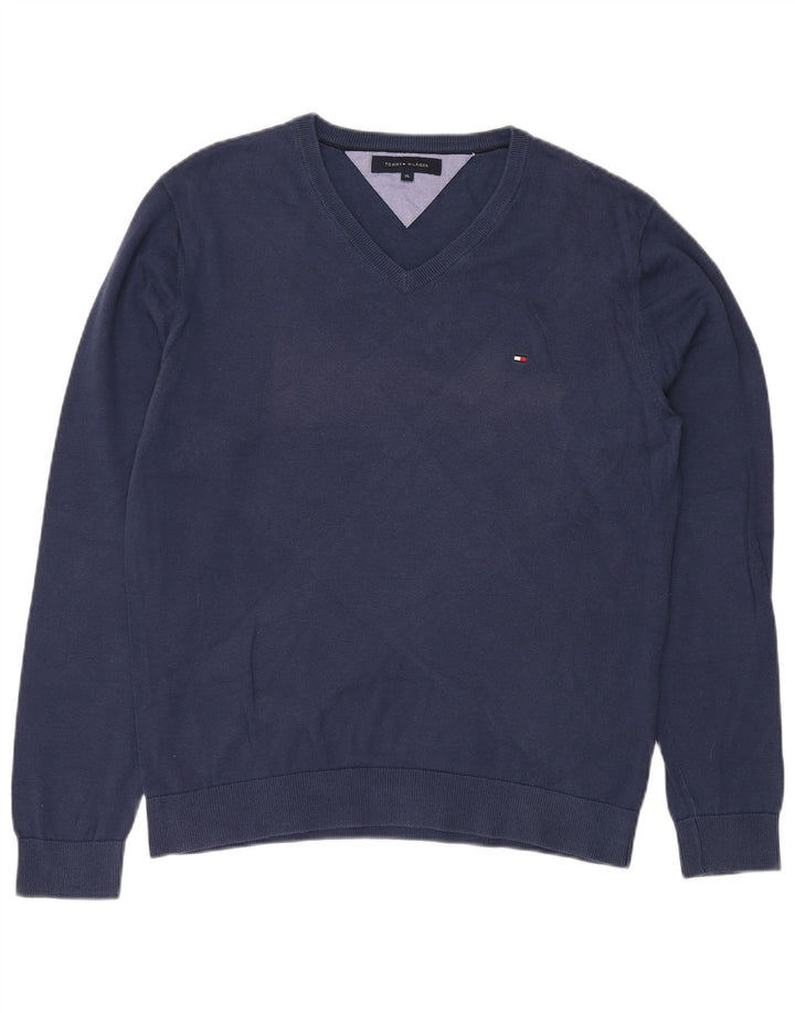Suéter masculino TOMMY HILFIGER com decote em V XL azul marinho algodão