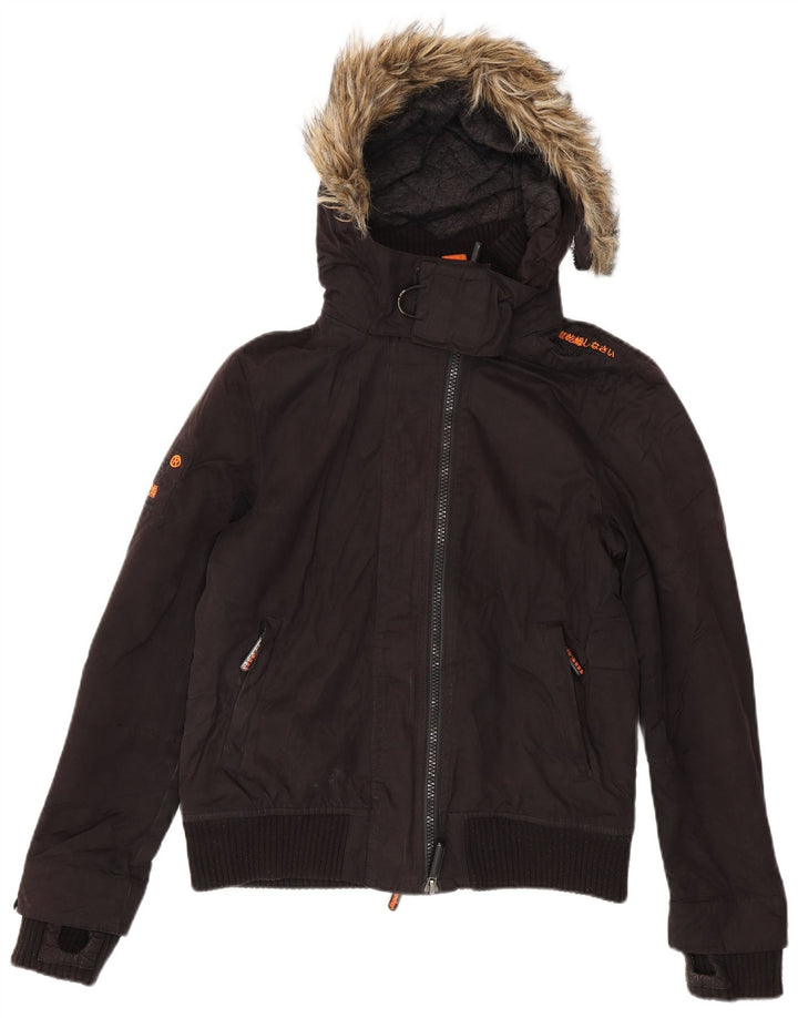 Jaqueta Bomber Superdry Feminina The Windbomber com Capuz Reino Unido 16 Grande Preto