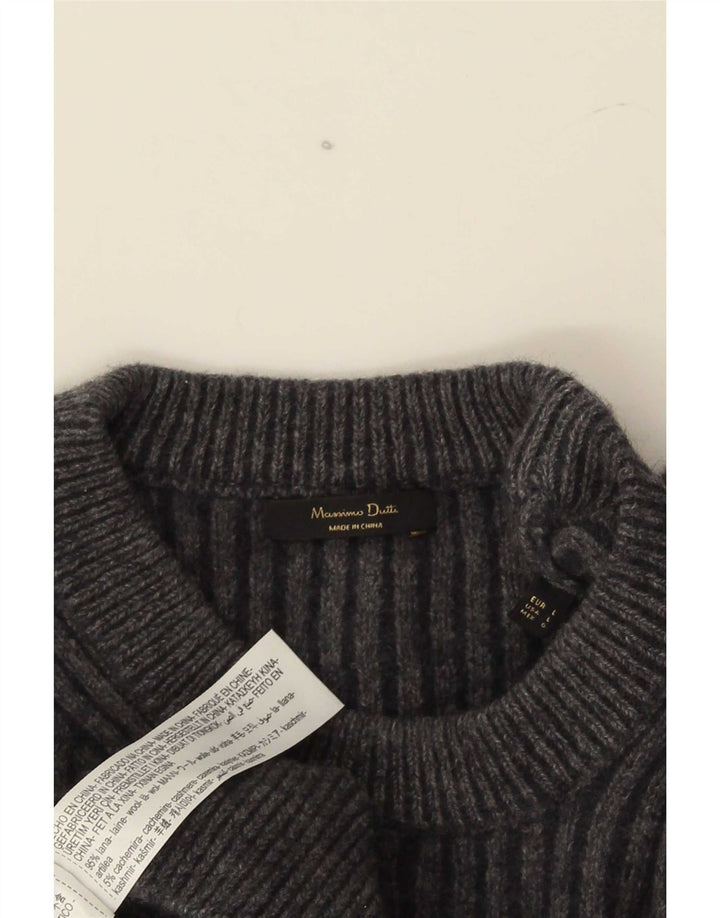 Suéter feminino Massimo Dutti com gola redonda Reino Unido 16 grande lã cinza