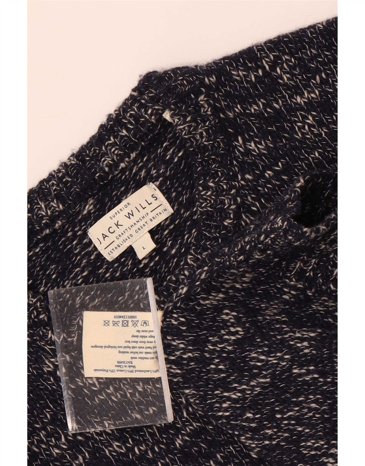 Suéter masculino Jack Wills com gola redonda, lã de cordeiro manchada azul marinho grande