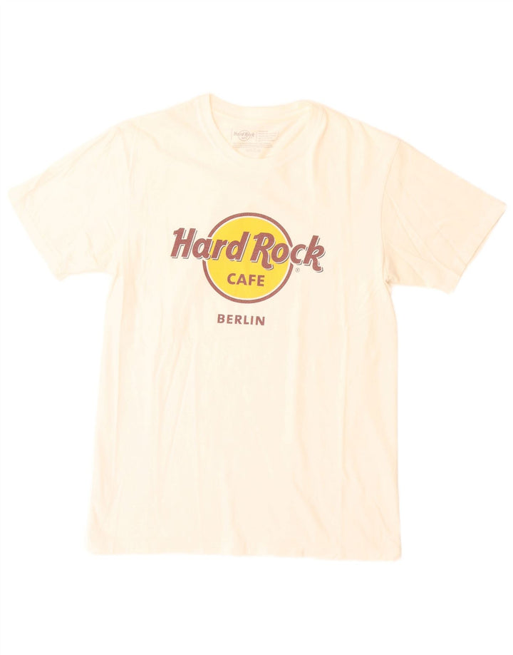Camiseta masculina Hard Rock Cafe Berlin com estampa gráfica de algodão branco médio