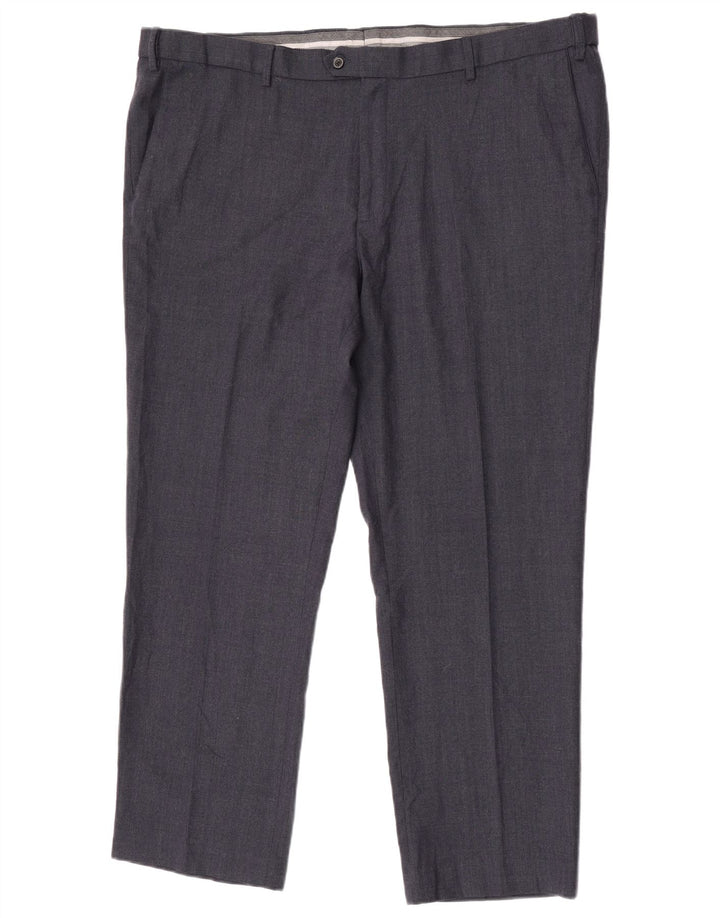 Calça masculina de ajuste regular Marks & Spencer W44 L31 lã azul marinho
