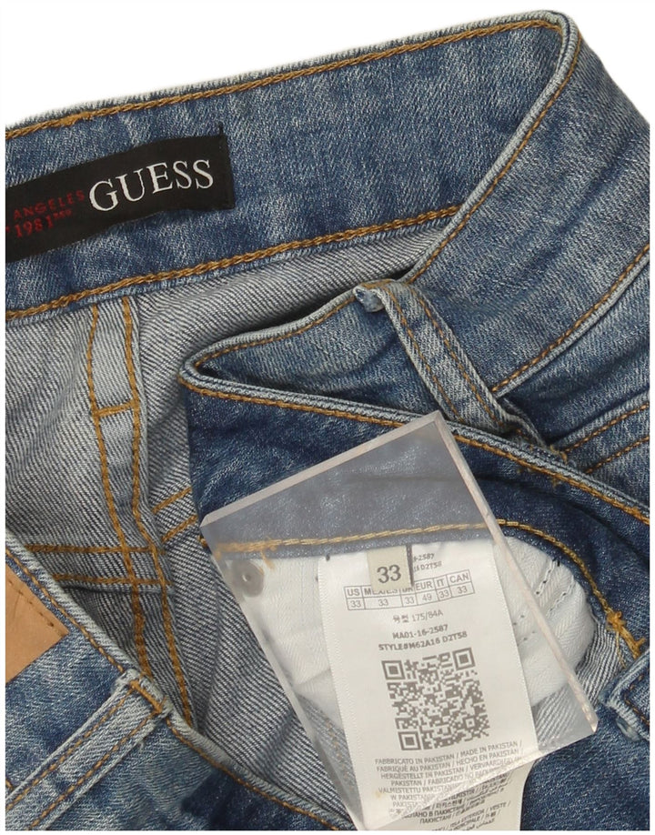 Guess Calça jeans masculina desgastada W33 L32 azul algodão