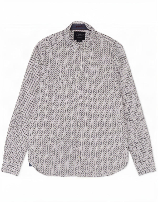 Joules masculino abstrato padrão clássico ajuste camisa grande algodão branco