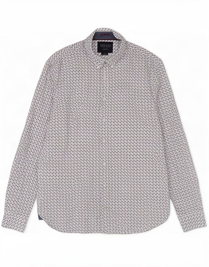 Joules masculino abstrato padrão clássico ajuste camisa grande algodão branco