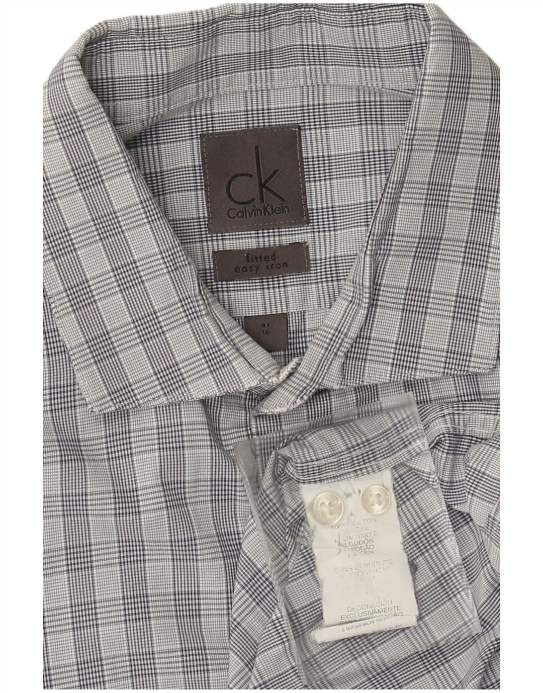 Camisa masculina CALVIN KLEIN tamanho 41 16 grande algodão xadrez cinza