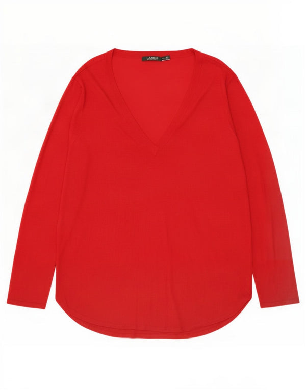 Ralph Lauren Top feminino manga comprida UK 20 2XL seda vermelha