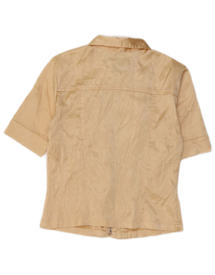 Blusa feminina de manga curta com corte fácil Reino Unido 10 poliéster bege pequeno