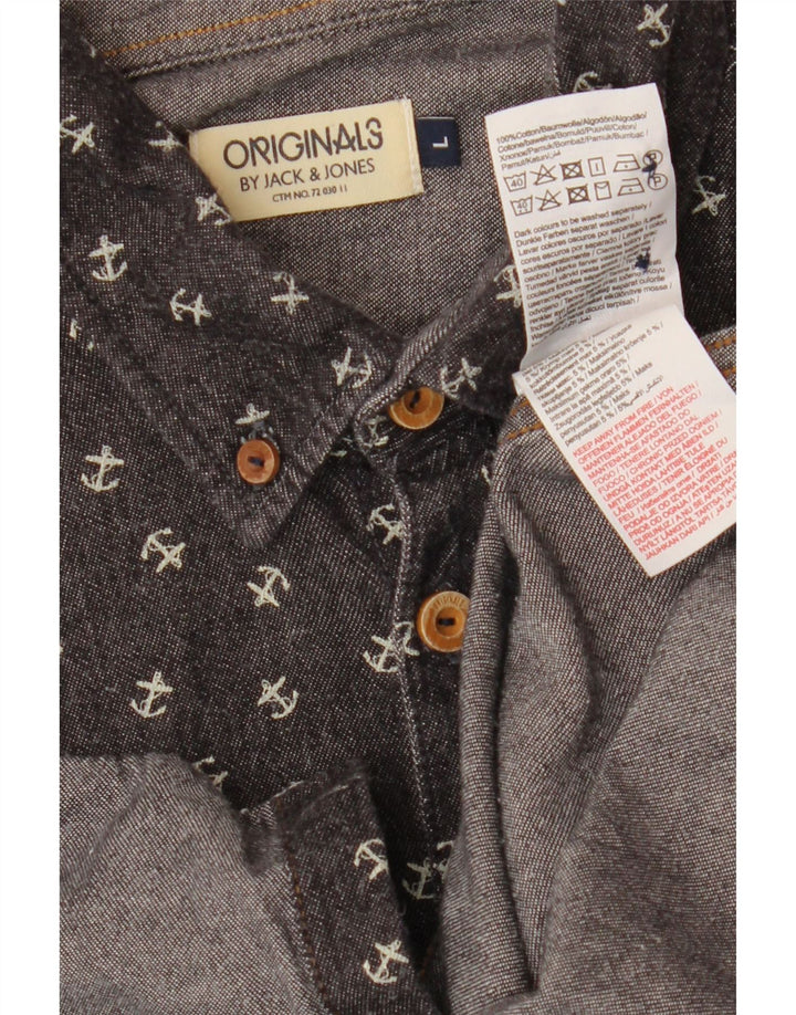 Jack & Jones Camisa masculina de manga curta com padrão abstrato de algodão cinza grande