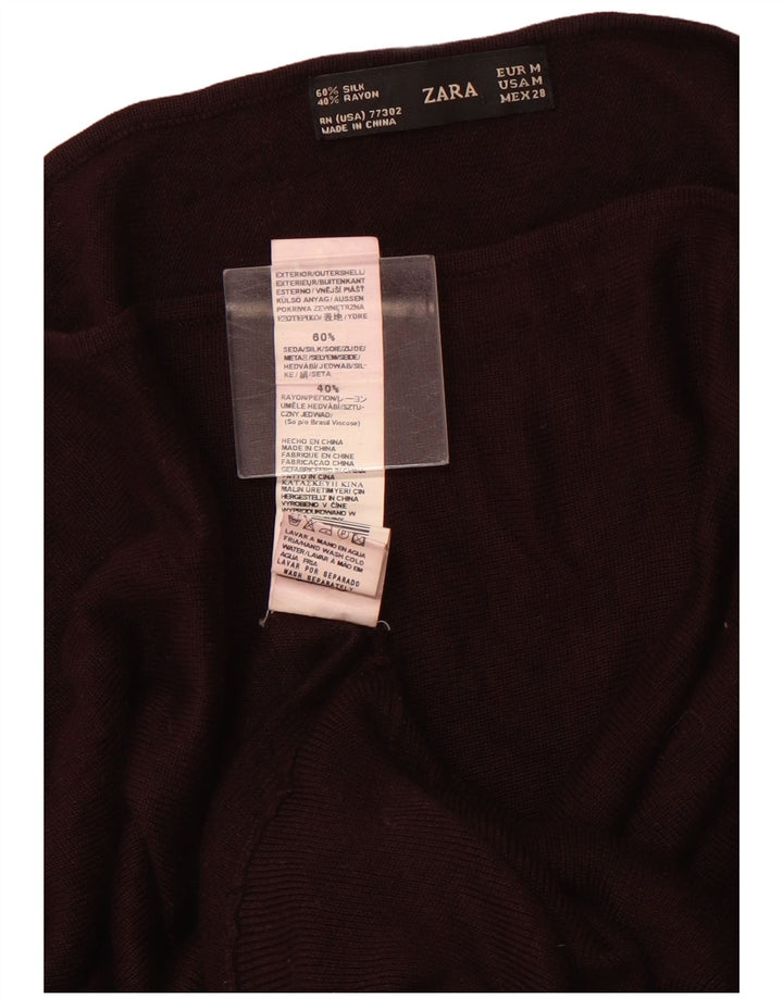 Suéter feminino ZARA com gola canoa Reino Unido 12 Viscose Borgonha Médio