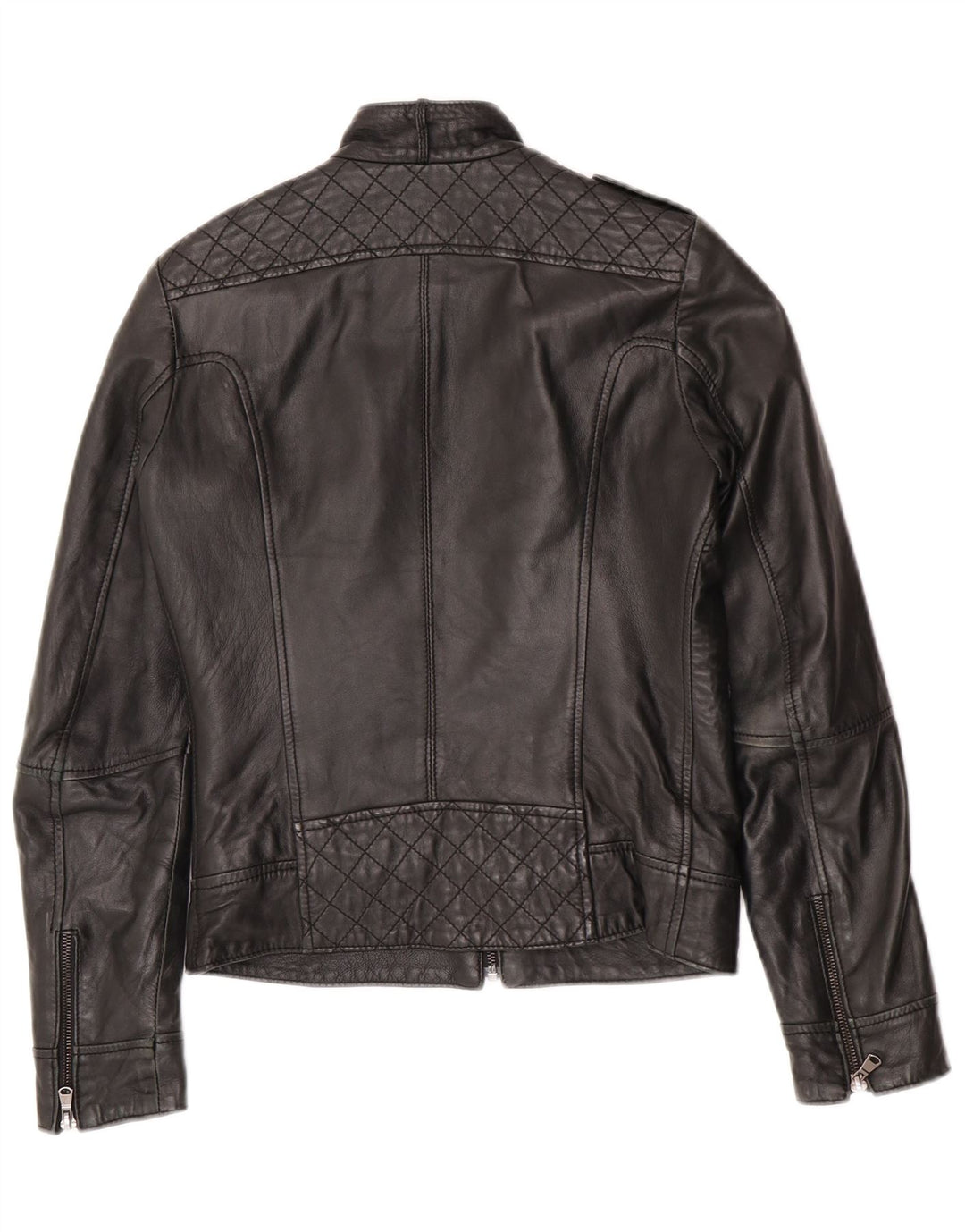 Jaqueta de couro militar feminina vintage Reino Unido 10 couro preto pequeno