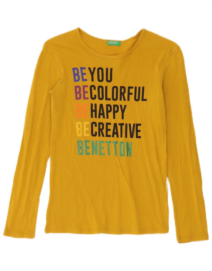 Top gráfico feminino Benetton manga comprida UK 8 pequeno amarelo