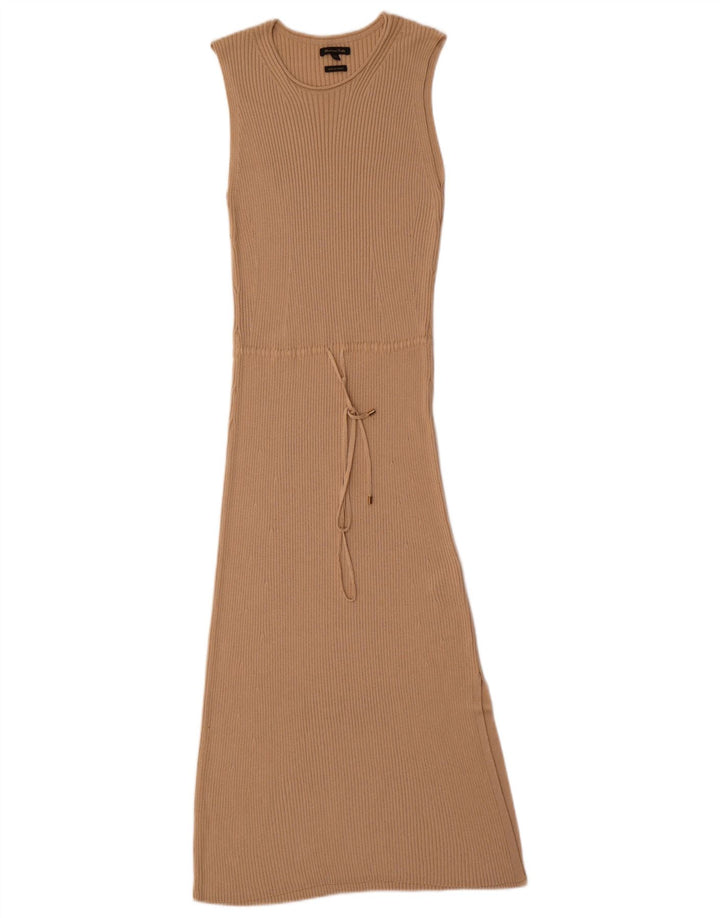 Vestido maxi feminino sem mangas Massimo Dutti Reino Unido 12 viscose bege médio
