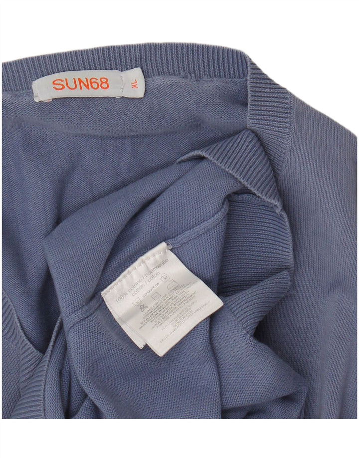 Suéter feminino Sun68 com decote em V Reino Unido 18 XL algodão azul