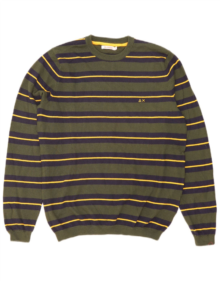 Suéter masculino Sun68 com gola redonda e lã listrada verde pequena