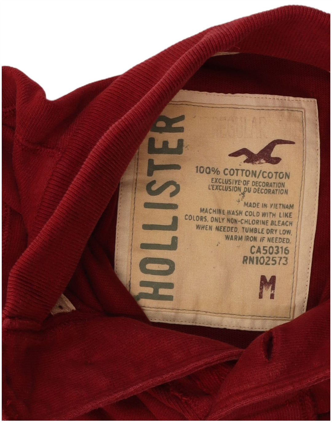 Moletom masculino Hollister com gola redonda e botão, algodão vermelho médio