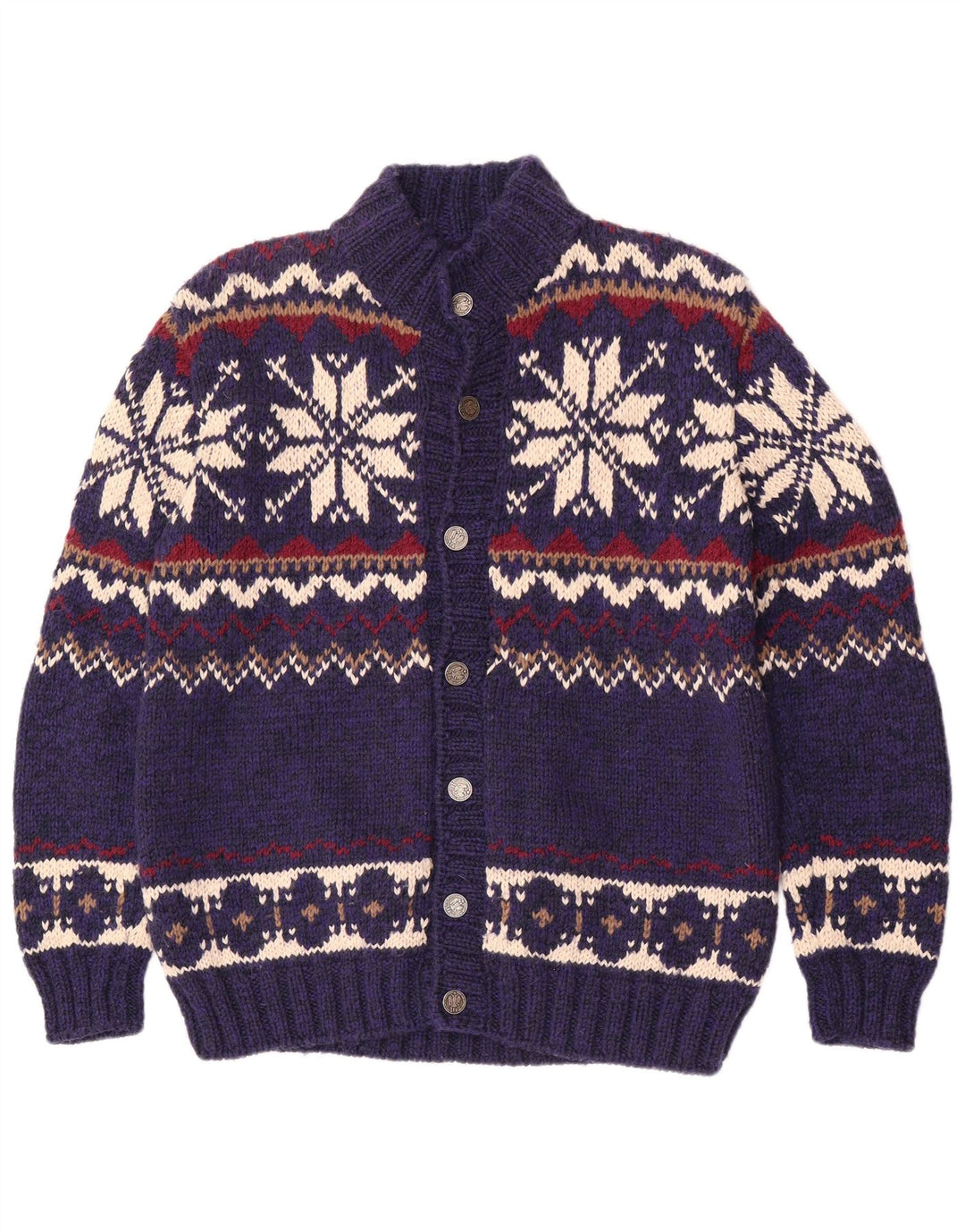 Suéter cardigã masculino vintage médio azul Fair Isle