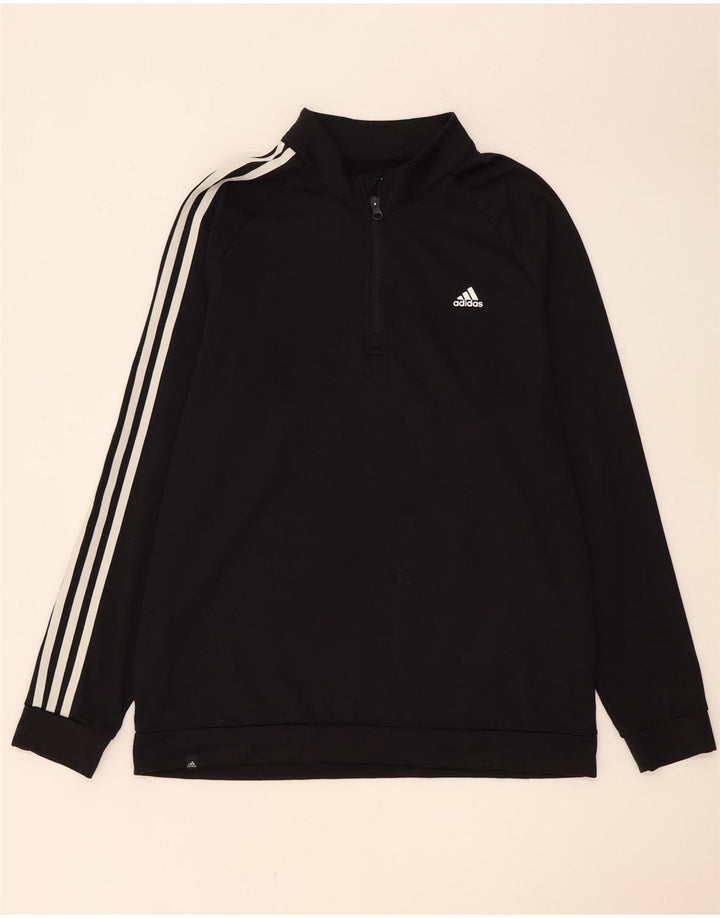 Adidas Mens Zip Neck Moletom Jumper Grande Poliéster Preto