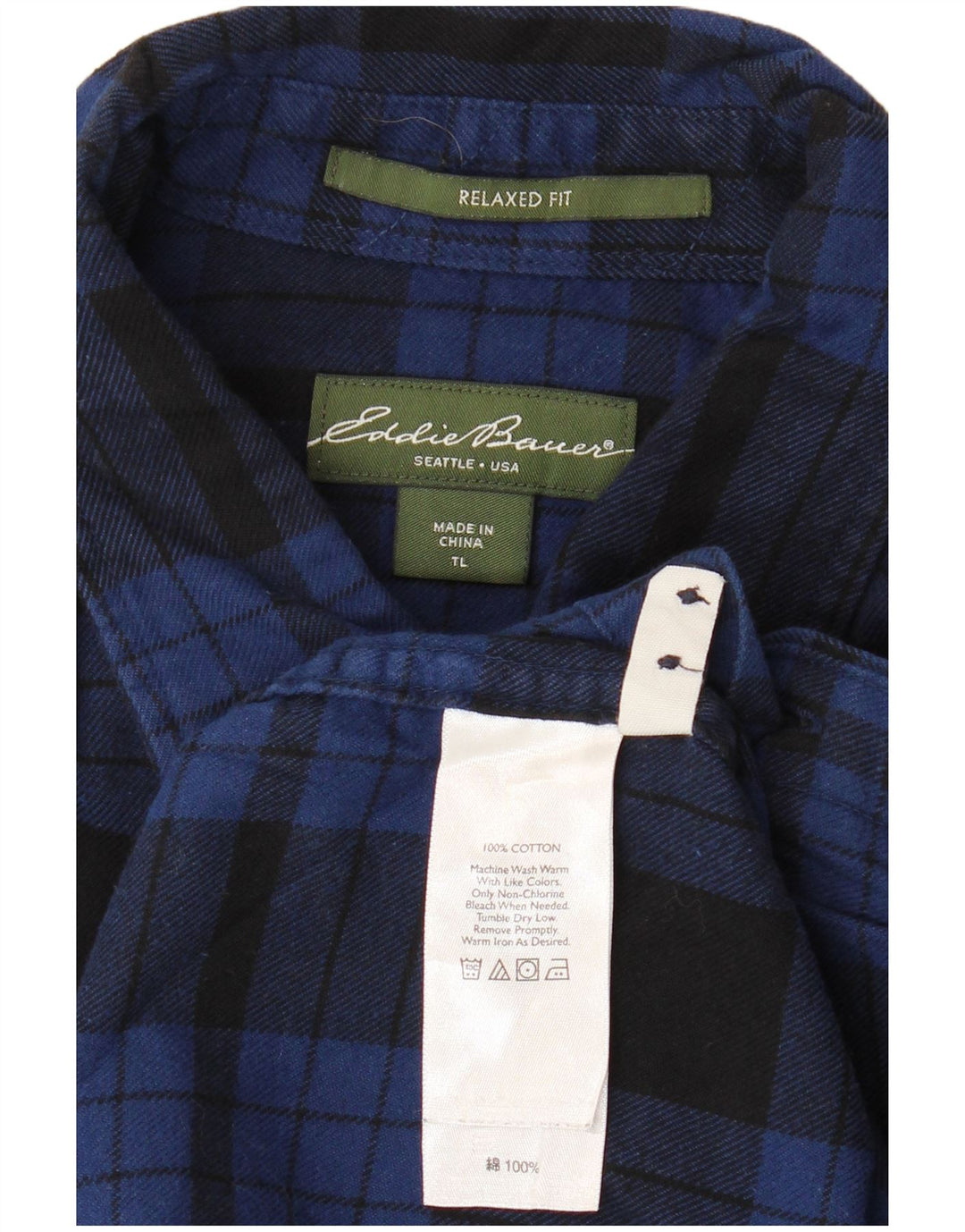 Camisa masculina de flanela alta e relaxada Eddie Bauer grande xadrez azul marinho