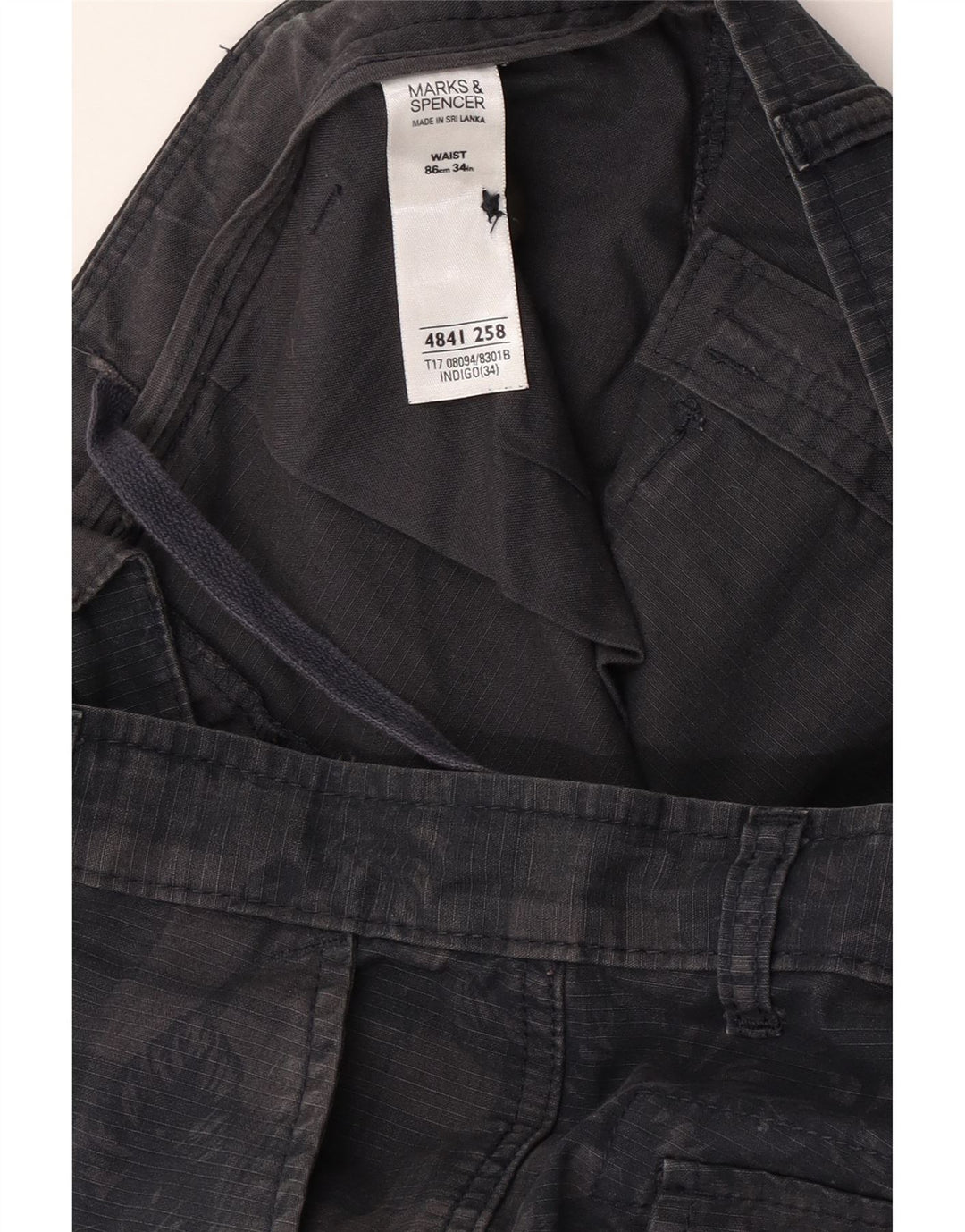 Shorts cargo masculino Marks & Spencer W34 grande algodão xadrez azul marinho