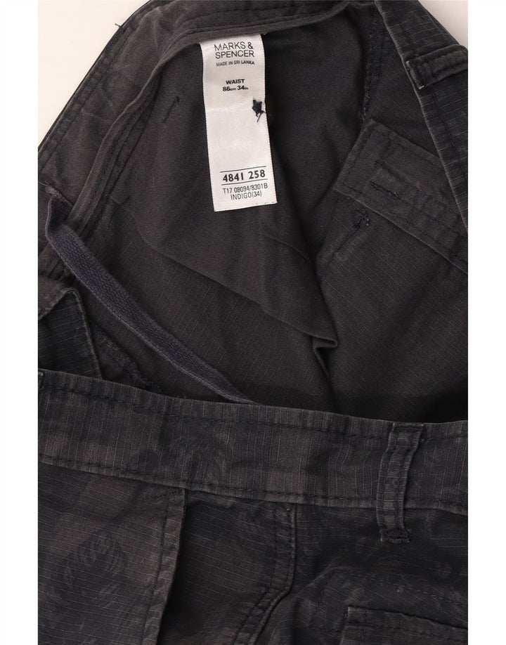 Shorts cargo masculino Marks & Spencer W34 grande algodão xadrez azul marinho