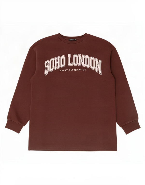 Zara moletom gráfico feminino jumper UK 16 grande algodão marrom