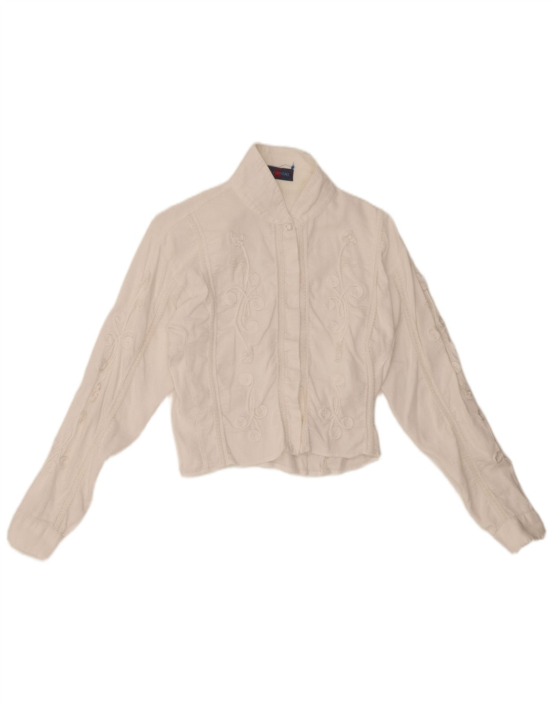 Blusa feminina de veludo cotelê LES COPAINS Reino Unido 12 médio branco floral