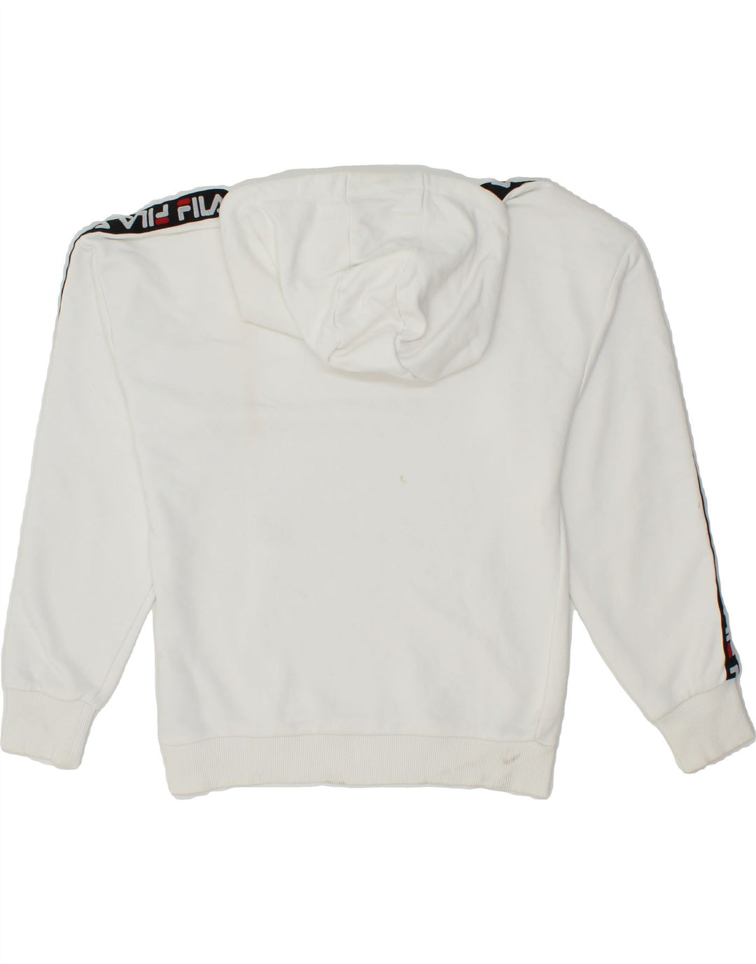 FILA Womens Graphic Hoodie Jumper UK 6 XS White Cotton Vintage Fila and Second-Hand Fila from Messina Hembry 