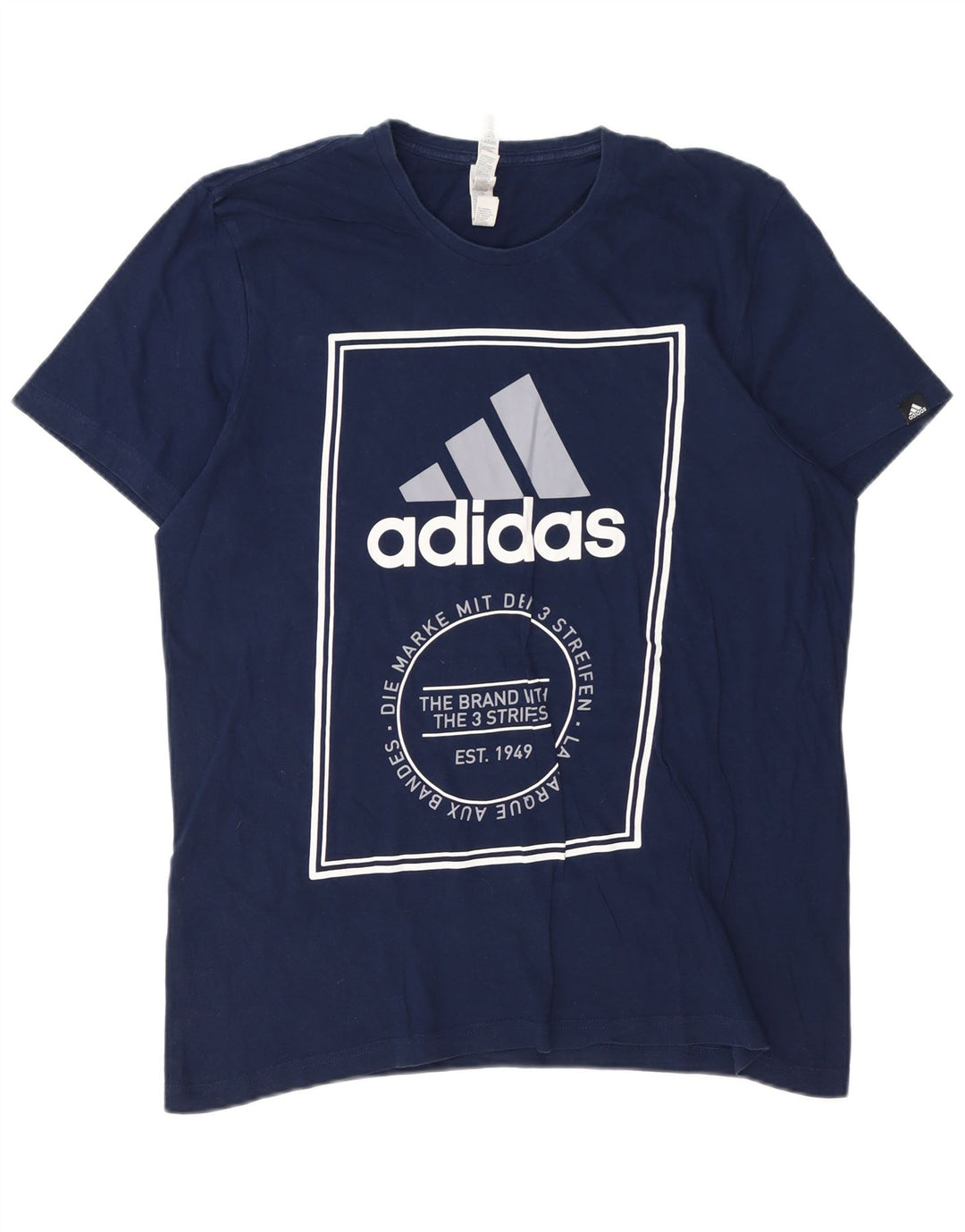 Camiseta masculina ADIDAS com estampa gráfica grande algodão azul marinho