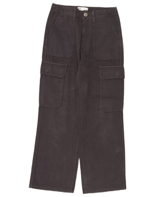 Zara Womens High Waist Loose Fit Cargo Trousers EU 34 2XS W24 L26 Grey