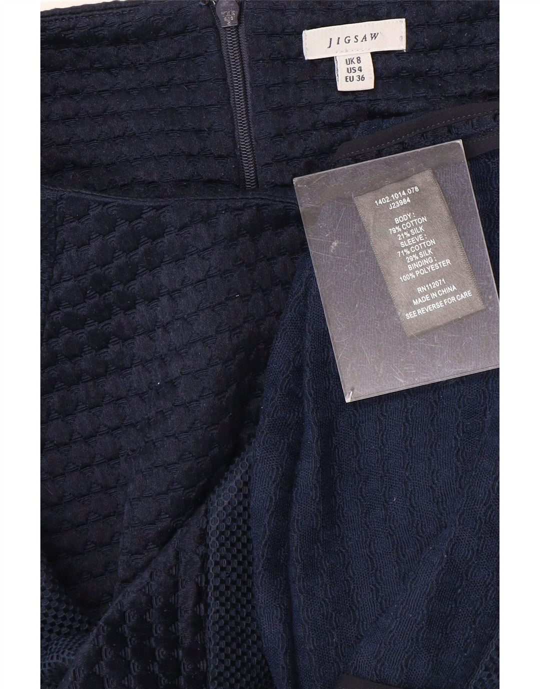 Top curto feminino JIGSAW manga 3/4 Reino Unido 8 pequeno algodão azul marinho