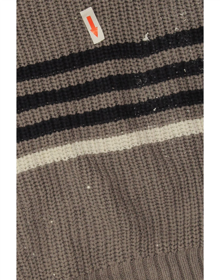 Zara Suéter masculino com gola redonda grande listrado cinza