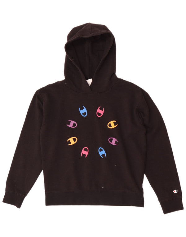 Jumper com capuz gráfico feminino Champion 13-14 anos XL preto esportivo